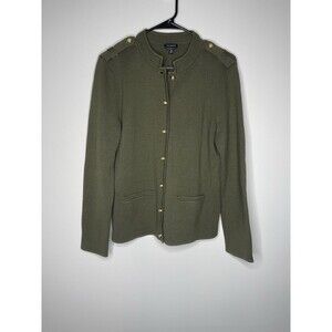 Talbots Military Style Cardigan Jacket Merino Wool Army Green Cozy Women's Sz M